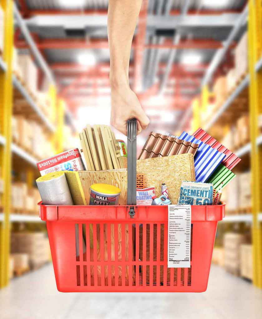 Shopping basket with construction materials