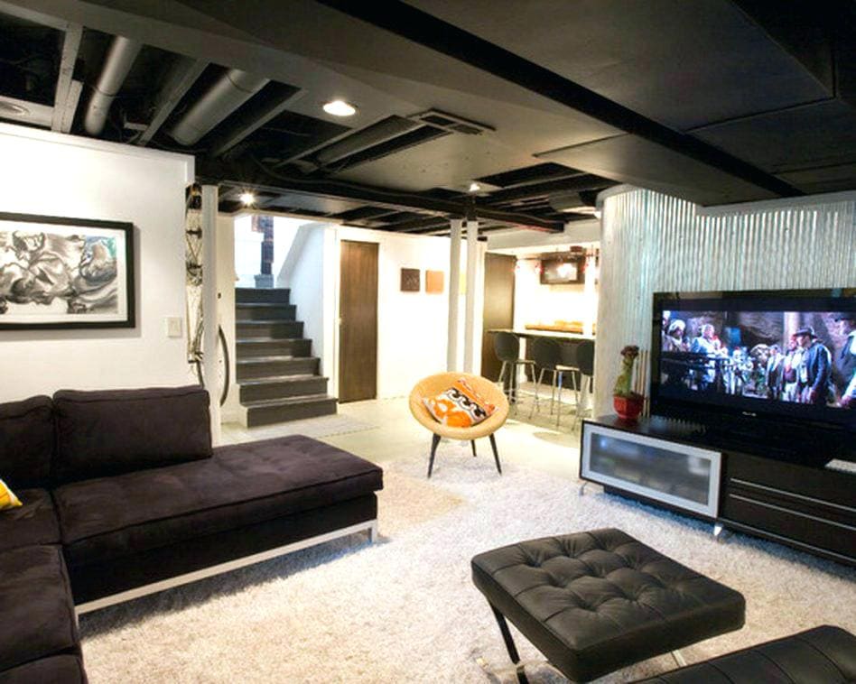 basement with black ceiling