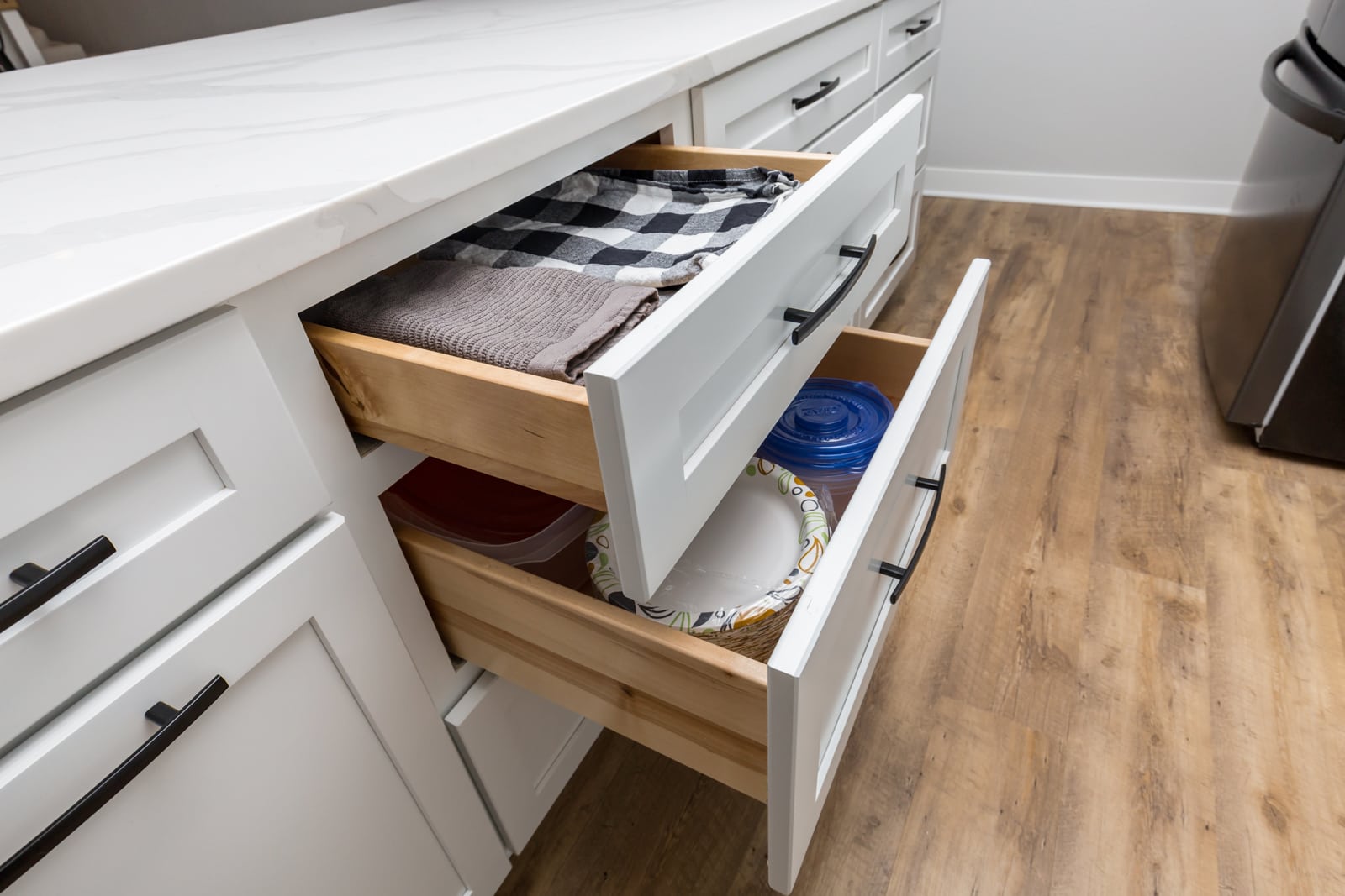 cabinet with drawers open