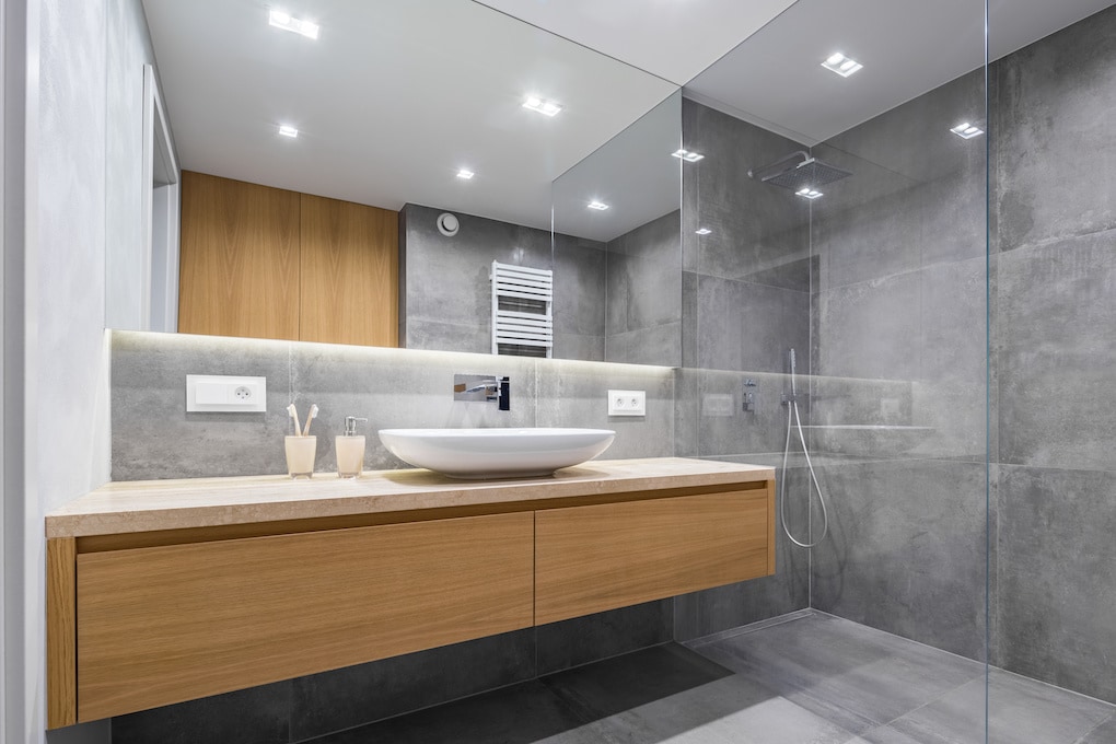 modern bathroom with quality lighting and fixtures