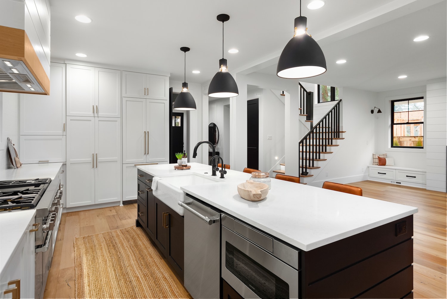split level kitchen remodel modern white kitchen with granite island and black cabinets