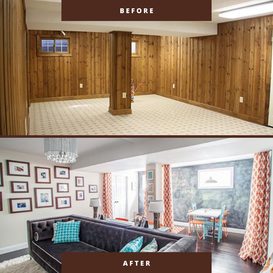 basement remodel before and after 10