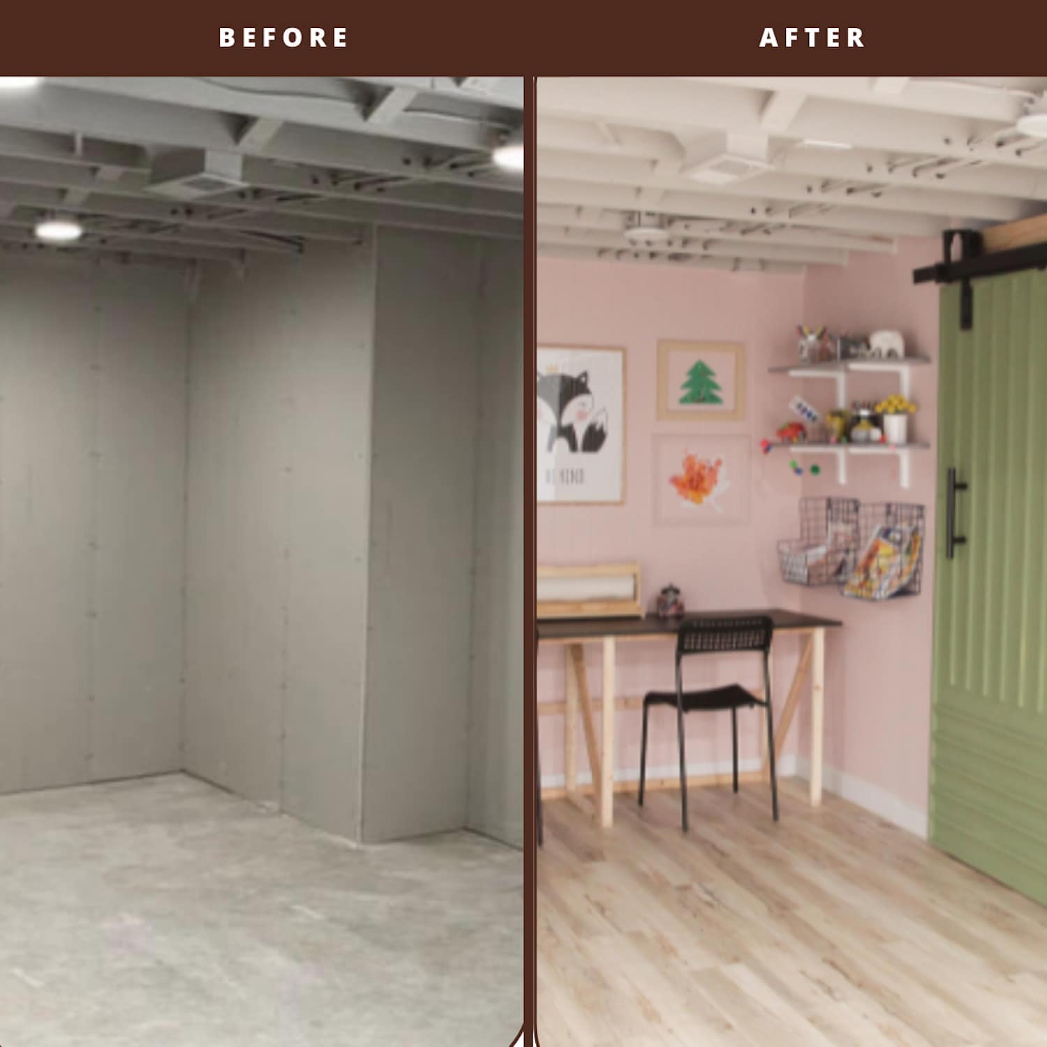 basement remodel before and after 3