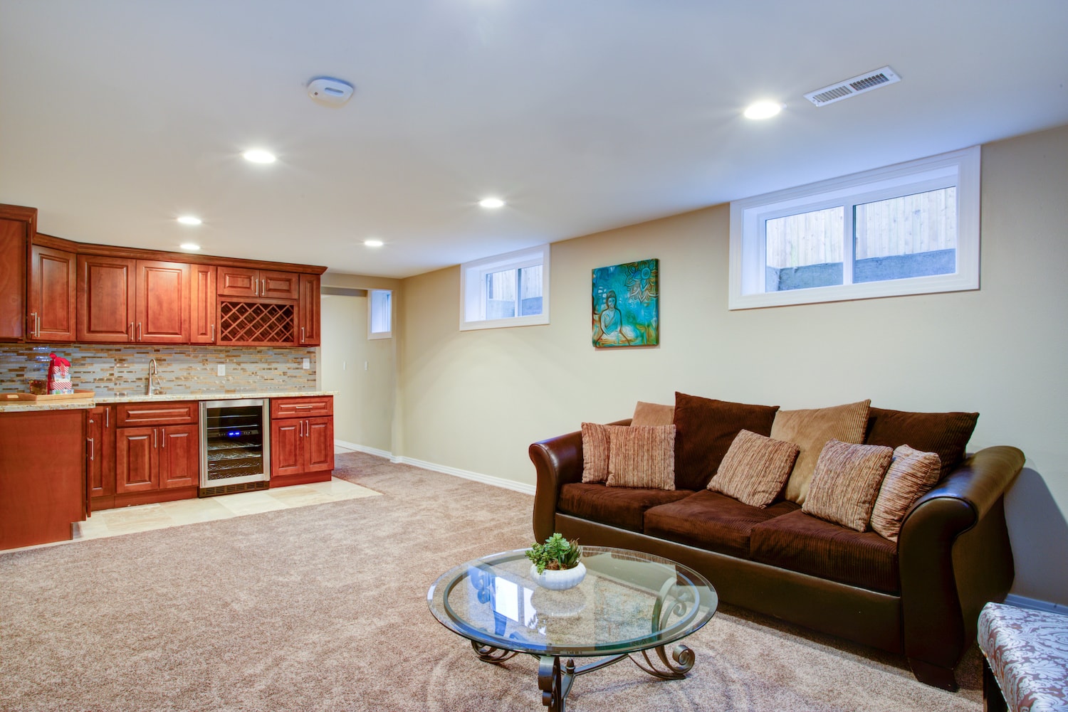 basement remodel before and after featured